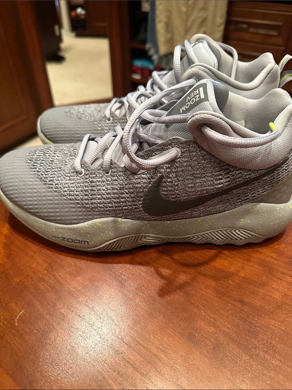 Nike Grey Knit(zoom Rev) Basketball Shoes with Black Swoosh and Yellow Speckle